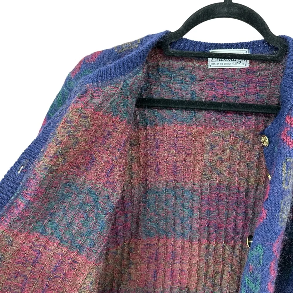 VTG mohair Celtic Scottish button front cardigan sweater colorful women’s large